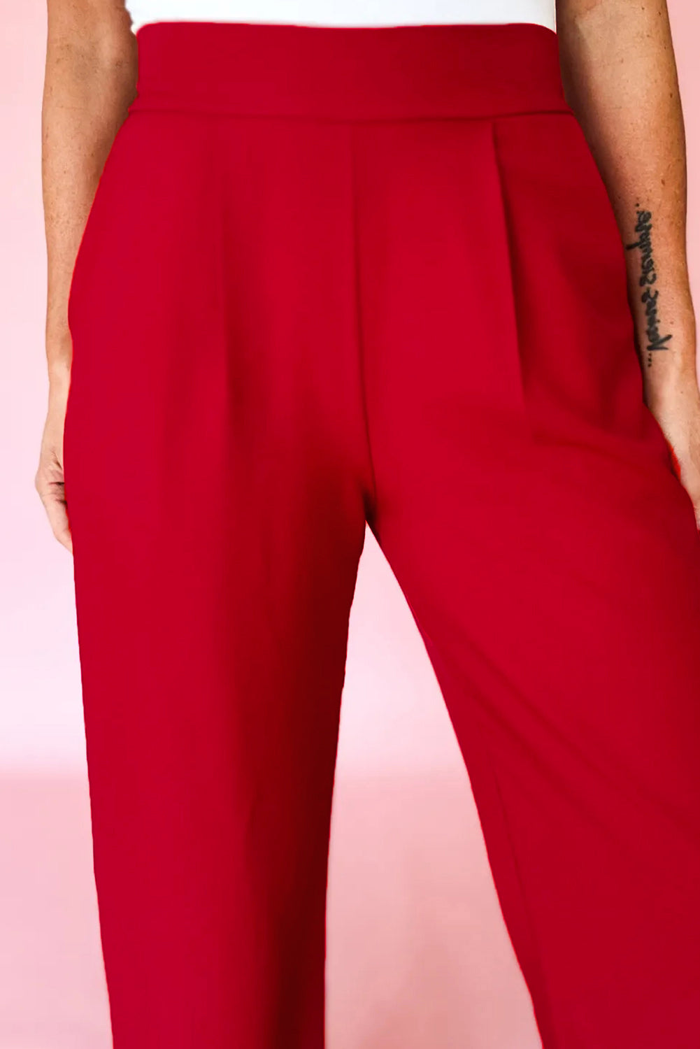 Pleated Elastic Waist Loose Straight Pants