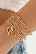Gold Multi Layered Rhinestone Plated Bracelet Set