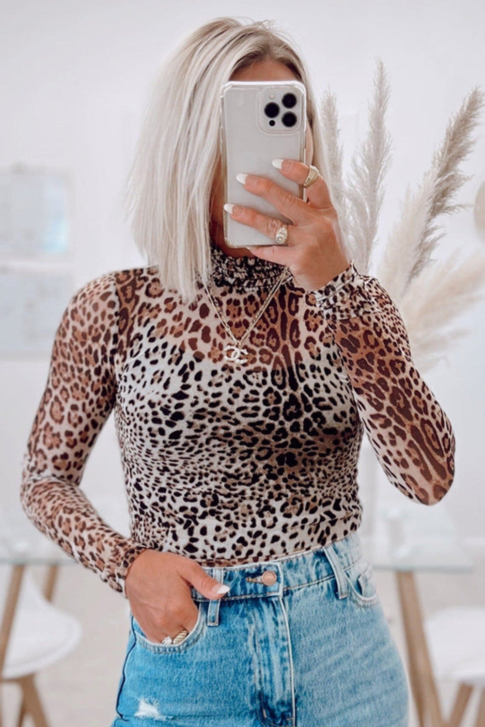 Brown Leopard  Mesh Long Sleeve Bodysuit