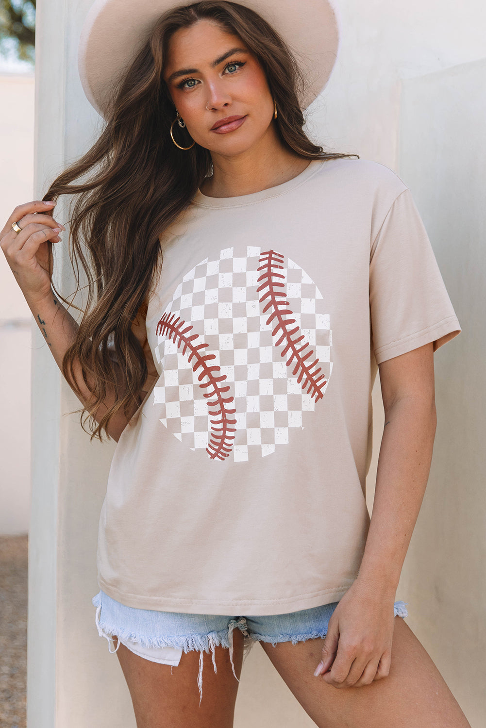 Checkered Baseball Graphic T Shirt