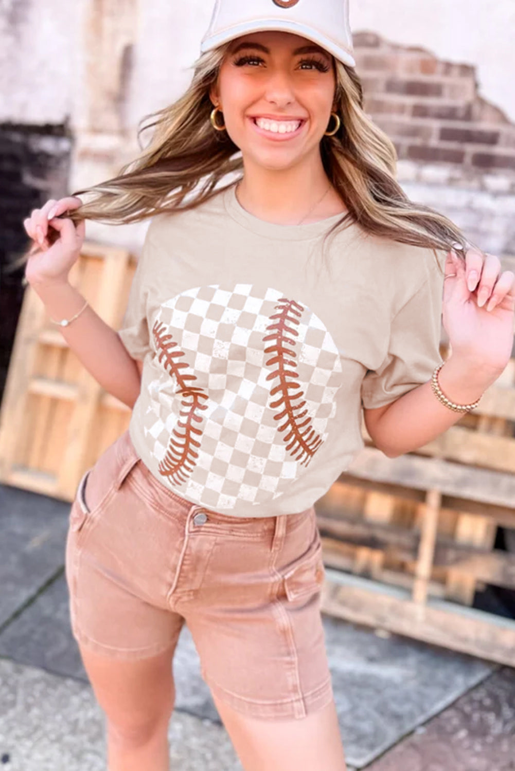 Checkered Baseball Graphic T Shirt