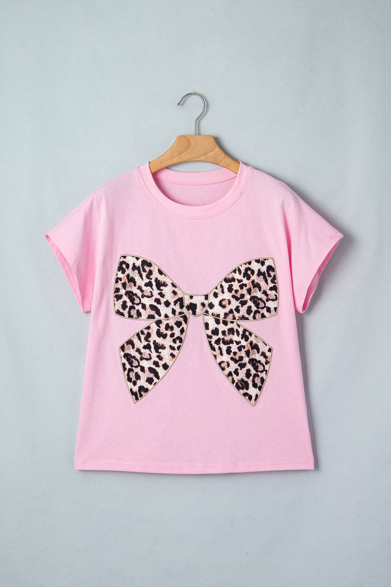 White Leopard Bow Embroidered T Shirt