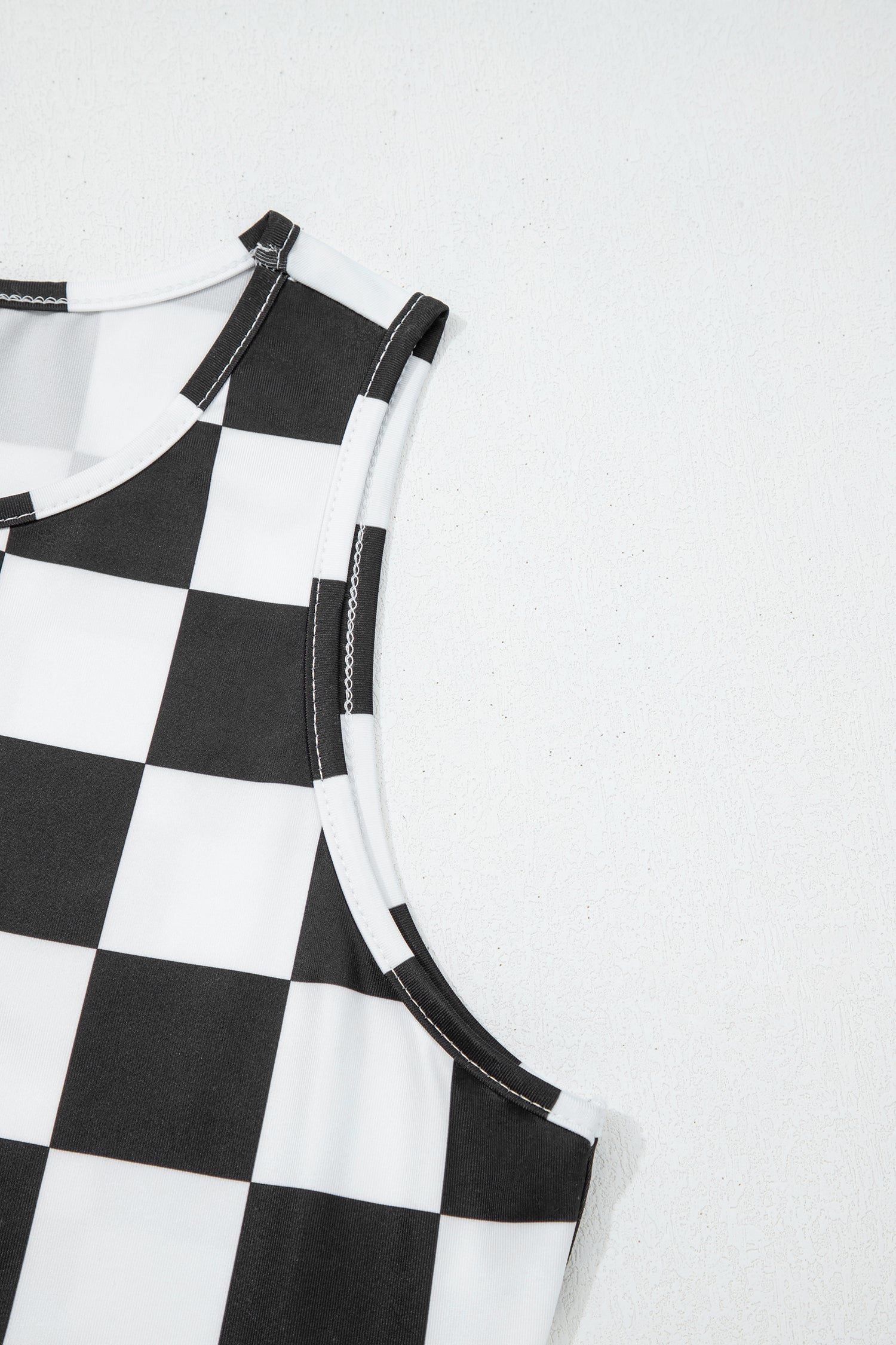 Black Checkerboard Printed Slim Tank Top