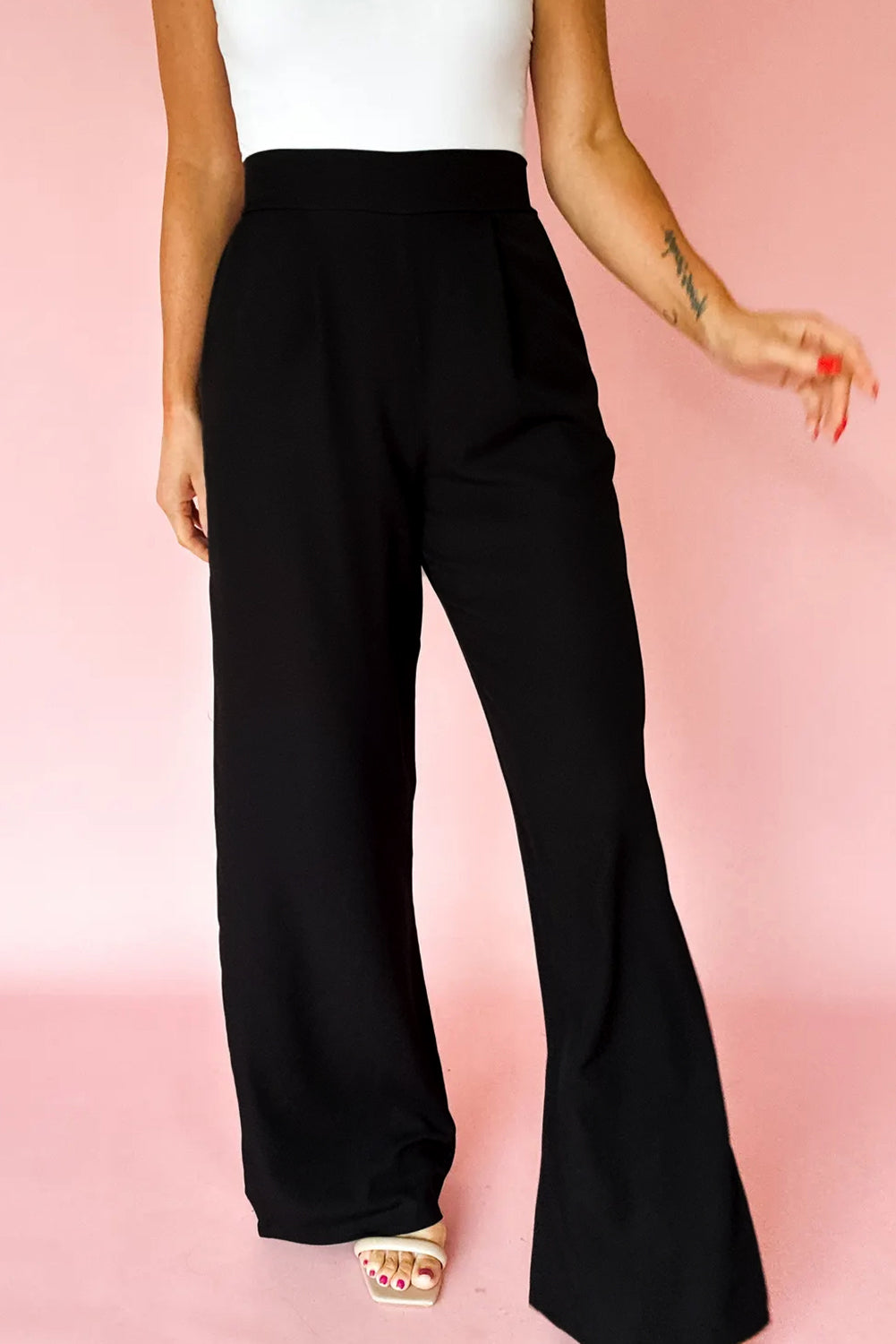 Pleated Elastic Waist Loose Straight Pants