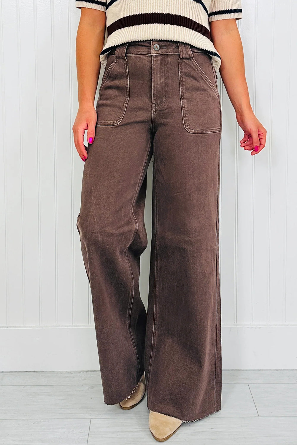 Dark Brown Retro Washed Loose Jeans